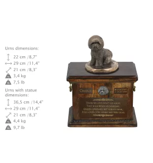 Bichon Frise, Gelockter Bichon, Tenneriffahündchen - Eine Urne für die Asche eines Hundes, eine Urne mit einer Statue, eine personalisierte Hundeurne von der Marke Art-Dog.