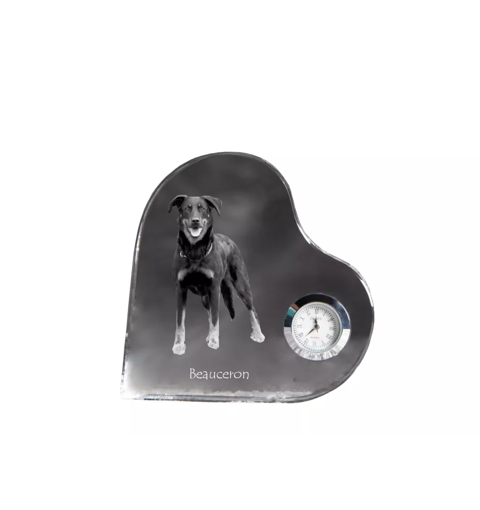 Berger de Beauce, Beauceron - Kristalluhr mit einem Hundebild, Herzregal-Uhr, personalisierte Standuhr der Marke Art-Dog