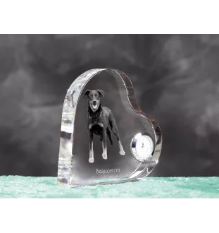 Berger de Beauce, Beauceron - Kristalluhr mit einem Hundebild, Herzregal-Uhr, personalisierte Standuhr der Marke Art-Dog