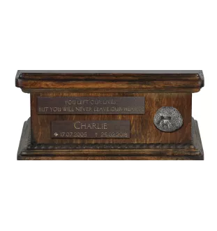 Bichon a poil frise, Bichon Frise, Bichon Tenerife - urne pour cendres de chien, urne personnalisée avec une statuette, urne en bois avec un chien de la marque Art-Dog