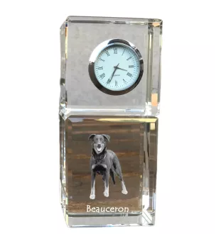 Berger de Beauce, Beauceron, Beauce Sheep Dog - crystal clock with a photo, a photo of a dog in crystal, personalized desk clock by Art-Dog brand