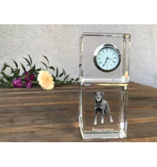 Berger de Beauce, Beauceron, Beauce Sheep Dog - crystal clock with a photo, a photo of a dog in crystal, personalized desk clock by Art-Dog brand