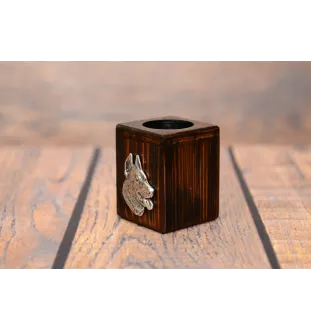 Beauceron, berger de Beauce, berger francais, bas-rouge - bougeoir en bois avec un chien, un souvenir unique après la perte d'un chien, une œuvre artisanale de la marque Art-Dog