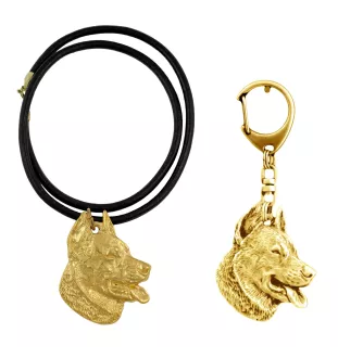 Berger de Beauce, Beauceron, Beauce Sheep Dog - keychain and necklace with a dog in a box, high-quality gold-plated product, Art-Dog brand