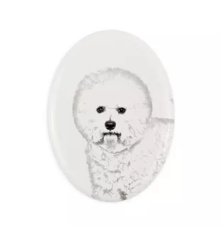 Bichon a poil frise, Bichon Frise, Bichon Tenerife - une plaque commémorative avec une photo de chien, une plaque funéraire avec une impression, une plaque ovale personnalisée de la marque Art-Dog