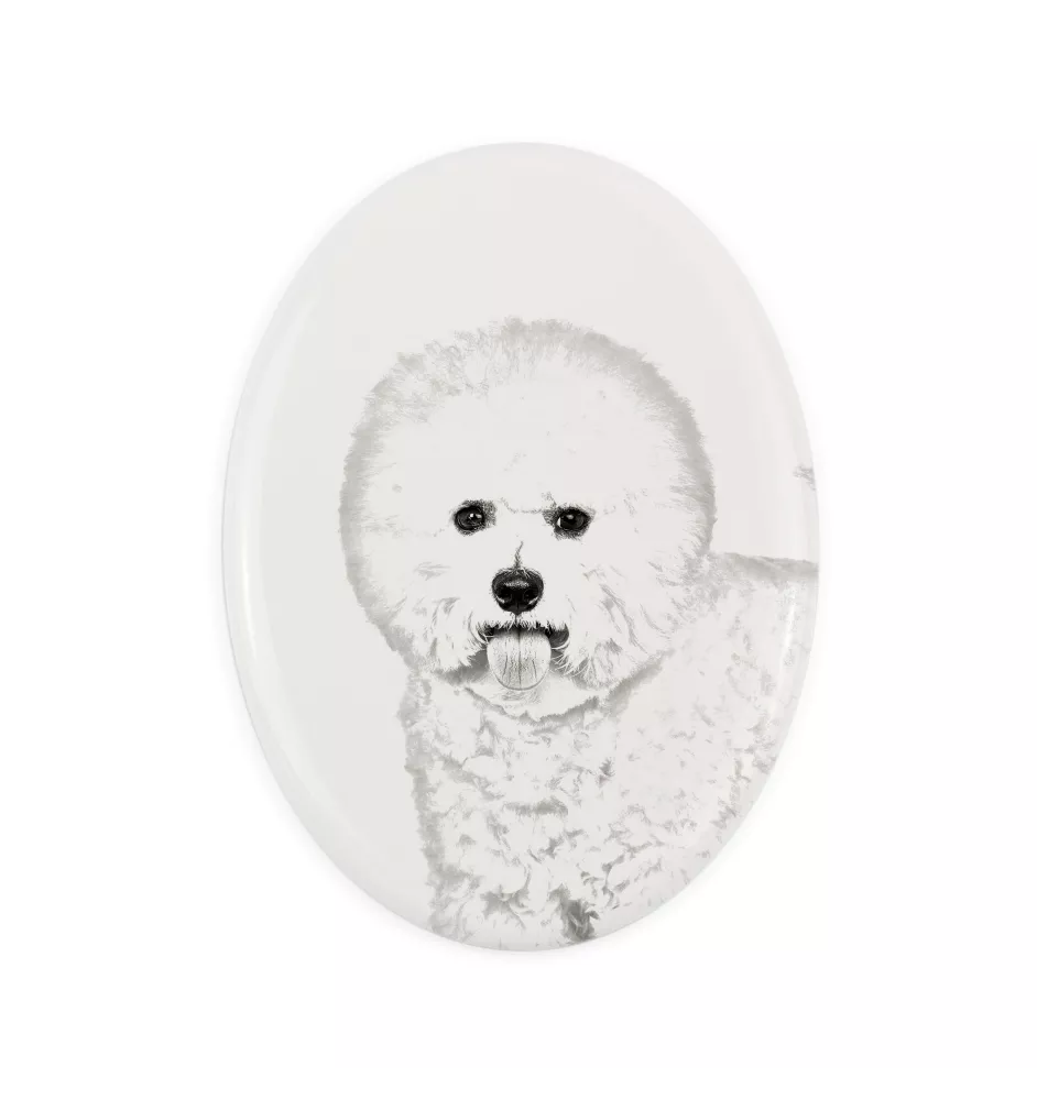 Bichon a poil frise, Bichon Frise, Bichon Tenerife - une plaque commémorative avec une photo de chien, une plaque funéraire avec une impression, une plaque ovale personnalisée de la marque Art-Dog
