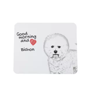 Bichon Frise, Gelockter Bichon, Tenneriffahündchen - Mauspad mit Druck, personalisiertes Mauspad mit Hund, einzigartiges Gadget für Büroangestellte von Art-Dog.