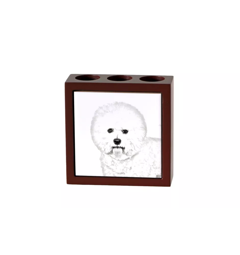 Bichon Frise, Gelockter Bichon, Tenneriffahündchen - Stifthalter mit Hund, Schreibtischorganizer mit Aufdruck, personalisierte Schreibtischdekoration der Marke Art-Dog