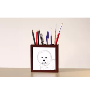 Bichon Frise, Gelockter Bichon, Tenneriffahündchen - Stifthalter mit Hund, Schreibtischorganizer mit Aufdruck, personalisierte Schreibtischdekoration der Marke Art-Dog