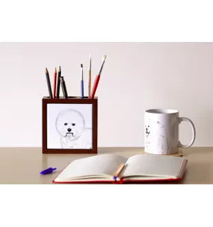 Bichon Frise, Gelockter Bichon, Tenneriffahündchen - Stifthalter mit Hund, Schreibtischorganizer mit Aufdruck, personalisierte Schreibtischdekoration der Marke Art-Dog