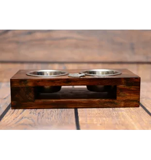 Berger de Beauce, Beauceron, Beauce Sheep Dog - wooden stand with bowls for a dog, steel dog bowls, a gift for adopting a dog from the Art-Dog brand