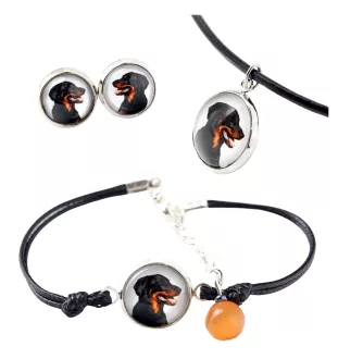 Beauceron, berger de Beauce, berger francais, bas-rouge - ensemble de bijoux dans une boîte, collier, boucles d'oreilles, bracelet, produits de la marque Art-Dog