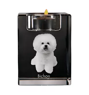 Bichon Frise, Bichon Tenerife, Bichon a poil frise - Candle holder with dog photo, crystal tealight holder, personalised gift by Art-Dog brand