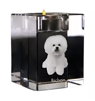 Bichon Frise, Gelockter Bichon, Tenneriffahündchen - Kerzenhalter mit Hundefoto, Teelichthalter aus Kristall, personalisiertes Geschenk der Marke Art-Dog