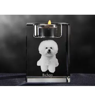 Bichon Frise, Bichon Tenerife, Bichon a poil frise - Candle holder with dog photo, crystal tealight holder, personalised gift by Art-Dog brand