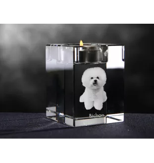 Bichon a poil frise, Bichon Frise, Bichon Tenerife - Bougeoir avec photo de chien, porte bougie en cristal, cadeau personnalisé par la marque Art-Dog