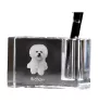Bichon Frise, Gelockter Bichon, Tenneriffahündchen - Stifthalter, Kristallorganizer mit Hundefoto, einzigartige Schreibtischdekoration der Marke Art-Dog