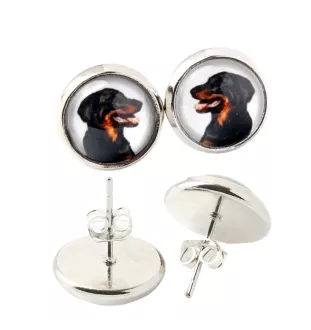 Beauceron, berger de Beauce, berger francais, bas-rouge - boucles d'oreilles dans une boîte, votre photo, bijoux faits à la main, produit de la marque Art-Dog.