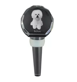 Bichon Frise, Bichon Tenerife, Bichon a poil frise - Crystal bottle stopper, unique wine stopper with photo, personalised gift for sommelier by Art-Dog brand