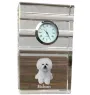 Bichon Frise, Gelockter Bichon, Tenneriffahündchen - Glasuhr mit Foto, Foto eines Hundes im Kristall, personalisierte Tischuhr für das Büro der Marke Art-Dog
