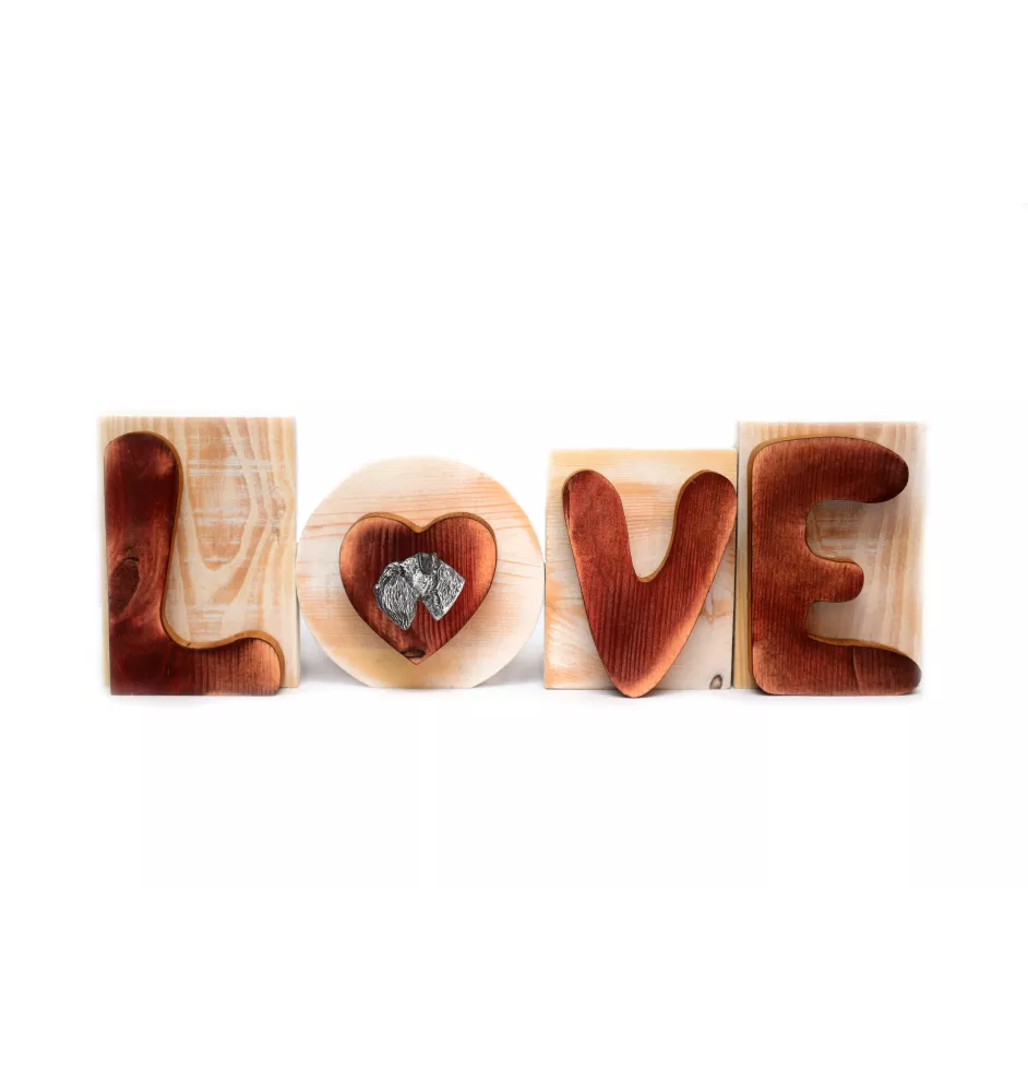 Bichon Frise, Bichon Tenerife, Bichon a poil frise - wooden LOVE sign, interior decoration with a dog, charming ornament for the shelf by Art-Dog brand