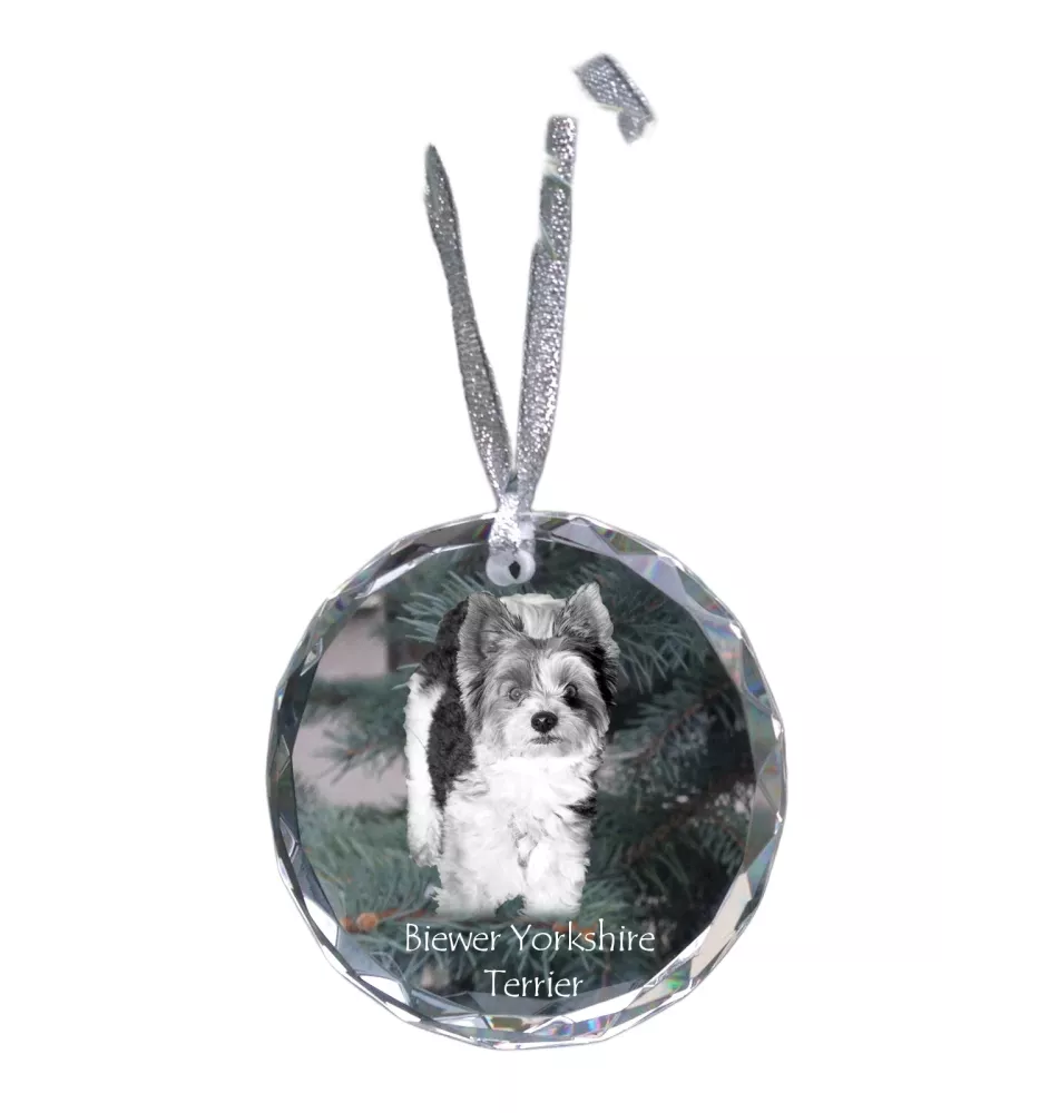 Biewer Yorkshire Terrier - crystal bauble with a photo, dog photo in crystal, personalized Christmas tree ornament by Art-Dog brand
