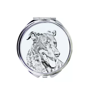Berger de Beauce, Beauceron - Taschenspiegel mit Hund, personalisierter Taschenspiegel, kompakter Spiegel mit Art-Dog-Logo