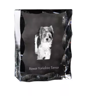 Biewer Terrier, Biewer Yorkshire Terrier - Kristall mit einem Hundebild, Glasstatuette mit einem Bild, einzigartiger Bilderrahmen der Marke Art-Dog