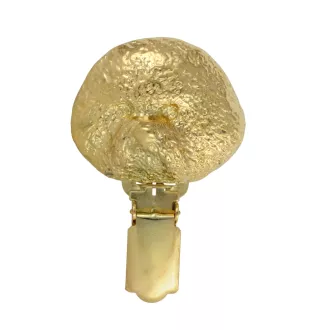Bichon Frise, Bichon Tenerife, Bichon a poil frise - brooch with a clip, gold-plated holder for a start number, a gift for a dog show by Art-Dog brand.