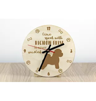 Bichon Frise, Gelockter Bichon, Tenneriffahündchen - Hundeuhr, Holzuhr, Wanduhr für Hundefreunde, Tisch- und Regaluhr, Art-Dog