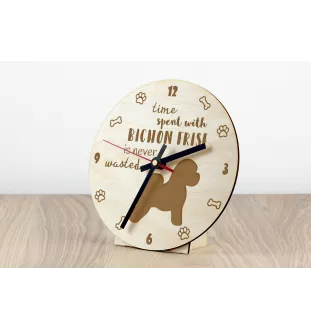 Bichon Frise, Bichon Tenerife, Bichon a poil frise - clock with a dog, wooden clock, wall clock for dog lovers, clock for desk and shelf, Art-Dog