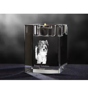 Biewer Yorkshire Terrier - Candle holder with dog photo, crystal tealight holder, personalised gift by Art-Dog brand