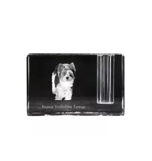Biewer Yorkshire Terrier - Pen stand, crystal organiser with dog photo, unique desk decoration by Art-Dog brand