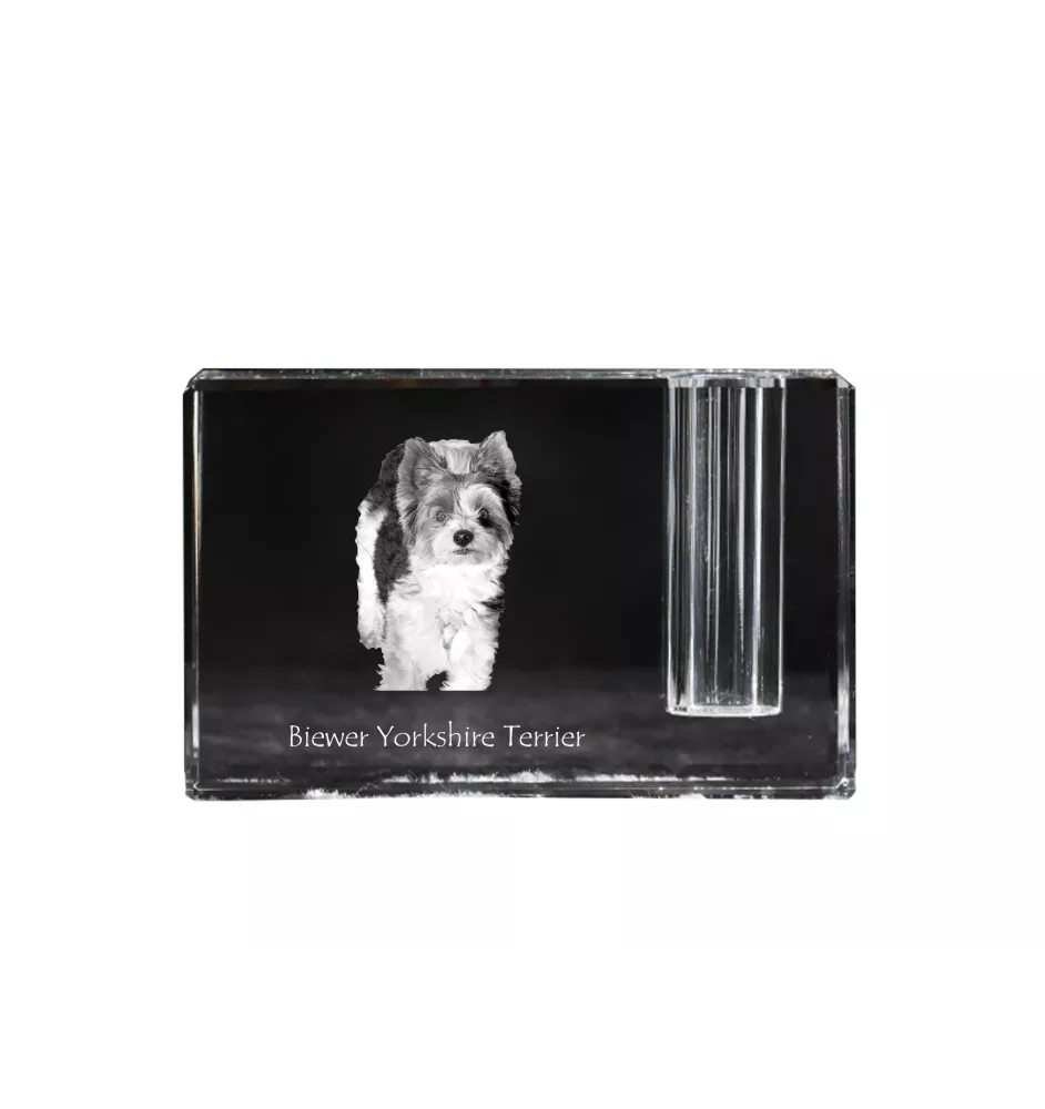 Biewer Yorkshire terrier - Porte-stylos, organiseur en cristal avec photo de chien, décoration de bureau unique par la marque Art-Dog