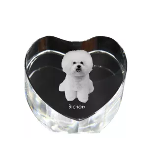 Bichon Frise, Bichon Tenerife, Bichon a poil frise - a photo of a dog in crystal, crystal heart, unique photo frame from the Art-Dog brand