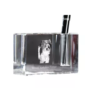 Biewer Yorkshire Terrier - Pen stand, crystal organiser with dog photo, unique desk decoration by Art-Dog brand
