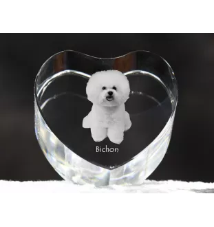 Bichon Frise, Bichon Tenerife, Bichon a poil frise - a photo of a dog in crystal, crystal heart, unique photo frame from the Art-Dog brand