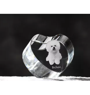 Bichon Frise, Bichon Tenerife, Bichon a poil frise - a photo of a dog in crystal, crystal heart, unique photo frame from the Art-Dog brand