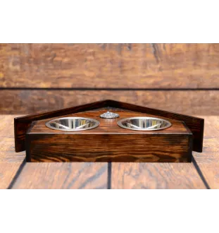 Bichon Frise, Bichon Tenerife, Bichon a poil frise - wooden stand with bowls for a dog, decorative dog bowls, a gift for adopting a dog from the Art-Dog brand