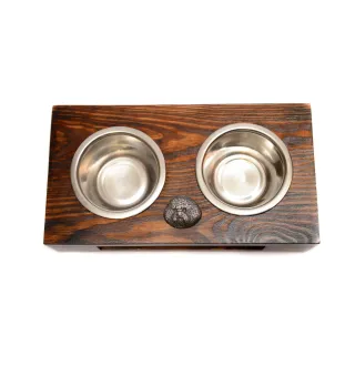 Bichon a poil frise, Bichon Frise, Bichon Tenerife - support en bois avec des bols pour chien, bols pour chien en acier, cadeau pour l'adoption d'un chien de la marque Art-Dog