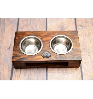 Bichon Frise, Bichon Tenerife, Bichon a poil frise - wooden stand with bowls for a dog, steel dog bowls, a gift for adopting a dog from the Art-Dog brand