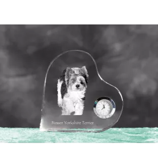 Biewer Yorkshire Terrier - crystal clock with a dog picture, heart-shaped shelf clock, personalized standing clock by Art-Dog brand
