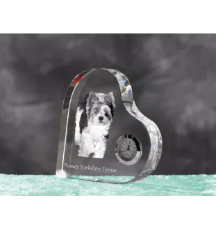 Biewer Yorkshire Terrier - crystal clock with a dog picture, heart-shaped shelf clock, personalized standing clock by Art-Dog brand