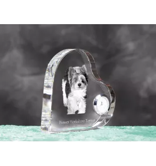 Biewer Yorkshire Terrier - crystal clock with a dog picture, heart-shaped shelf clock, personalized standing clock by Art-Dog brand