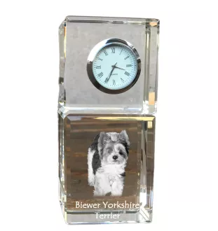 Biewer Yorkshire Terrier - crystal clock with a photo, a photo of a dog in crystal, personalized desk clock by Art-Dog brand
