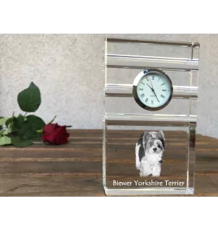 Biewer Yorkshire Terrier - glass clock with a photo, photo of a dog in crystal, personalized standing office clock by Art-Dog brand