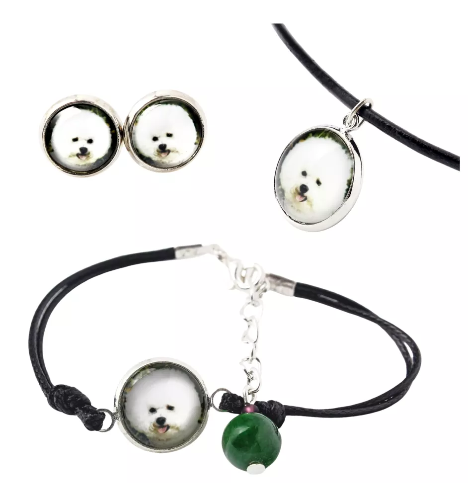 Bichon Frise, Gelockter Bichon, Tenneriffahündchen - Schmuckset in einer Schachtel, Halskette, Ohrringe, Armband, Produkte der Marke Art-Dog