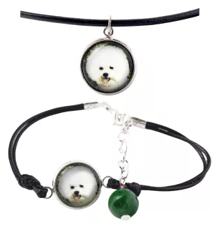 Bichon Frise, Bichon Tenerife, Bichon a poil frise - a set of jewelry with your photo, handmade set, bracelet and necklace by Art.-Dog brand