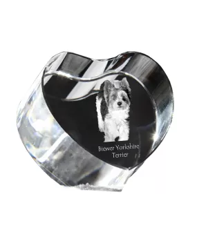 Biewer Yorkshire Terrier - a photo of a dog in crystal, crystal heart, unique photo frame from the Art-Dog brand