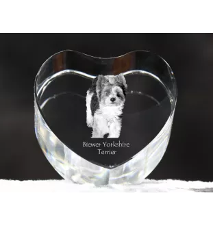 Biewer Yorkshire Terrier - a photo of a dog in crystal, crystal heart, unique photo frame from the Art-Dog brand